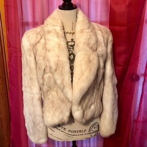 Vintage 80s Wilsons Leather White Rabbit Fur Coat